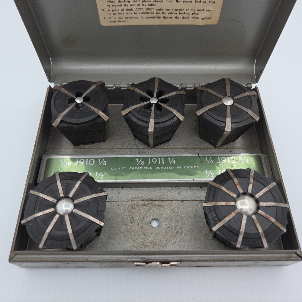 Jacobs Rubber Flex Collets J910 J911 J912 J913 J914 Set with Metal Case USA